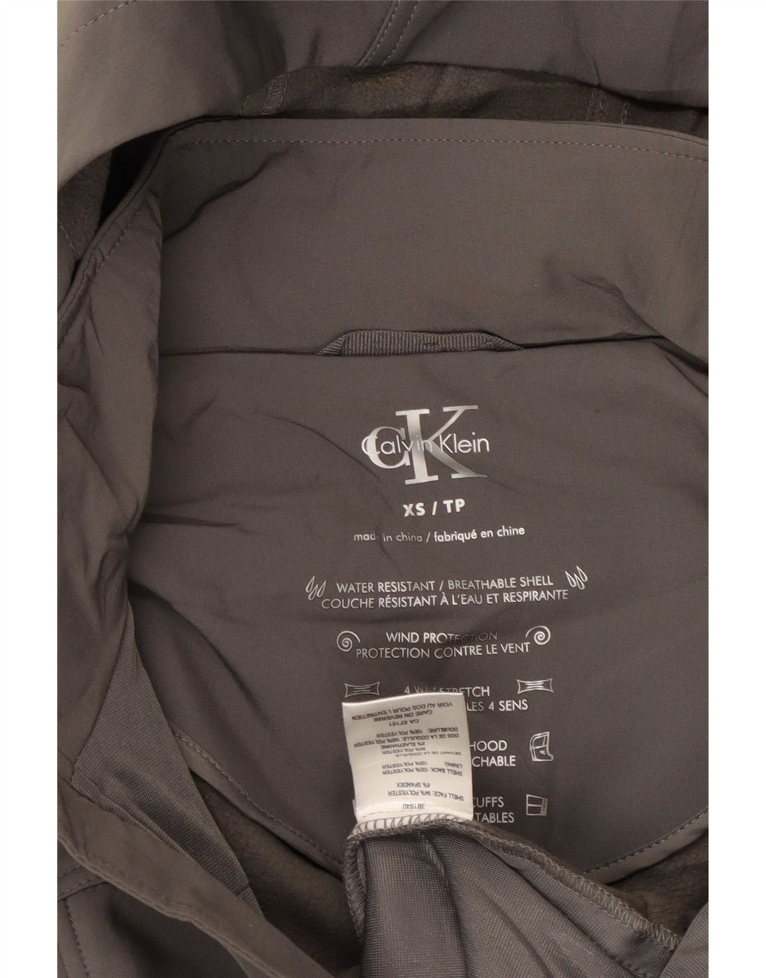 CALVIN KLEIN vindjakke med hætte til kvinder UK 6 XS Grå polyester