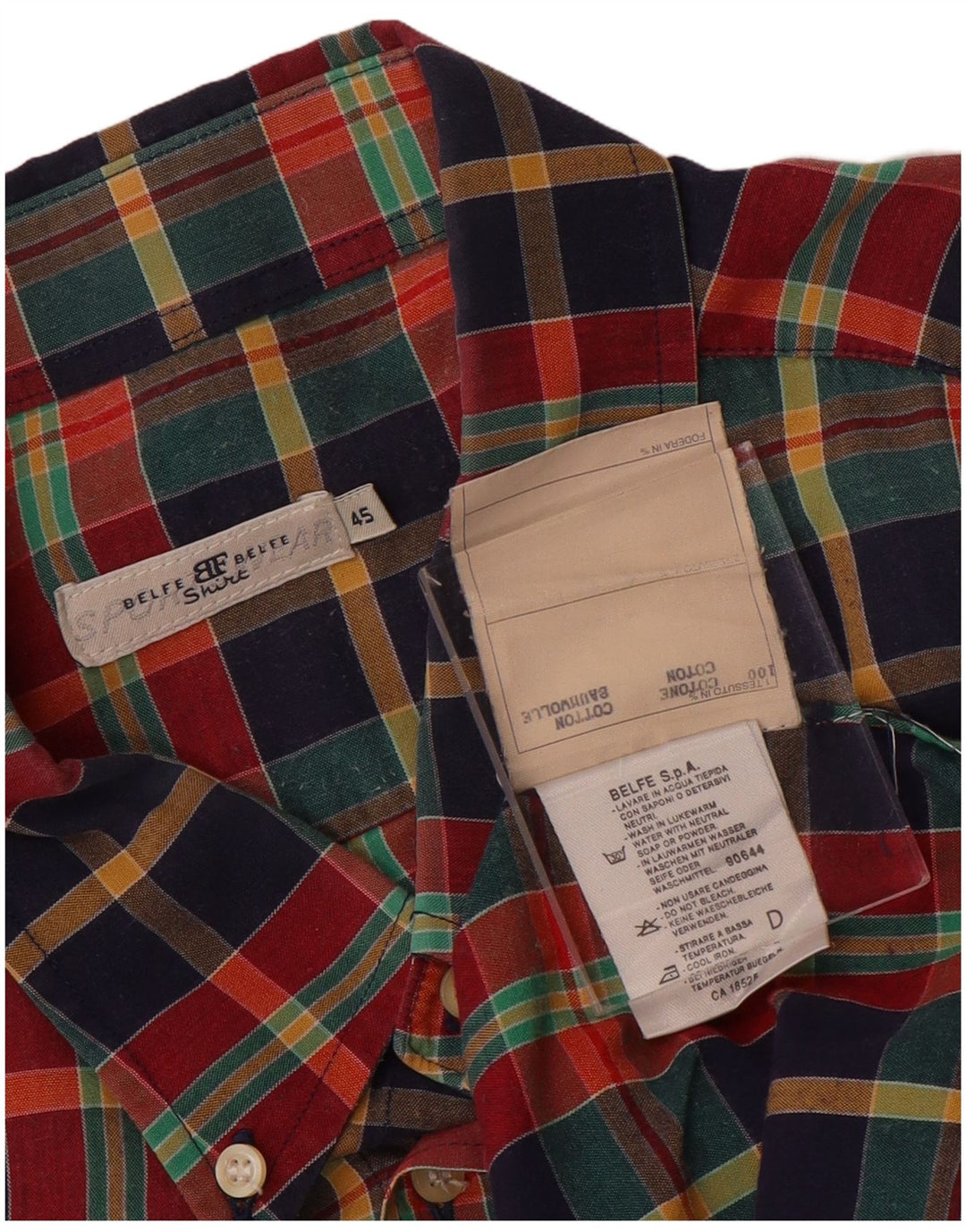 Belfe & Belfe Mens Short Sleeve Shirt Size 45 XL Multicoloured Check Cotton