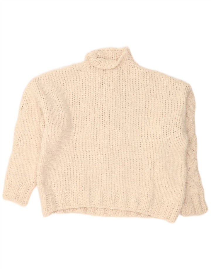 Zara Womens Oversized Turtle Neck Jumper Sweater UK 16 Large White Acrylic