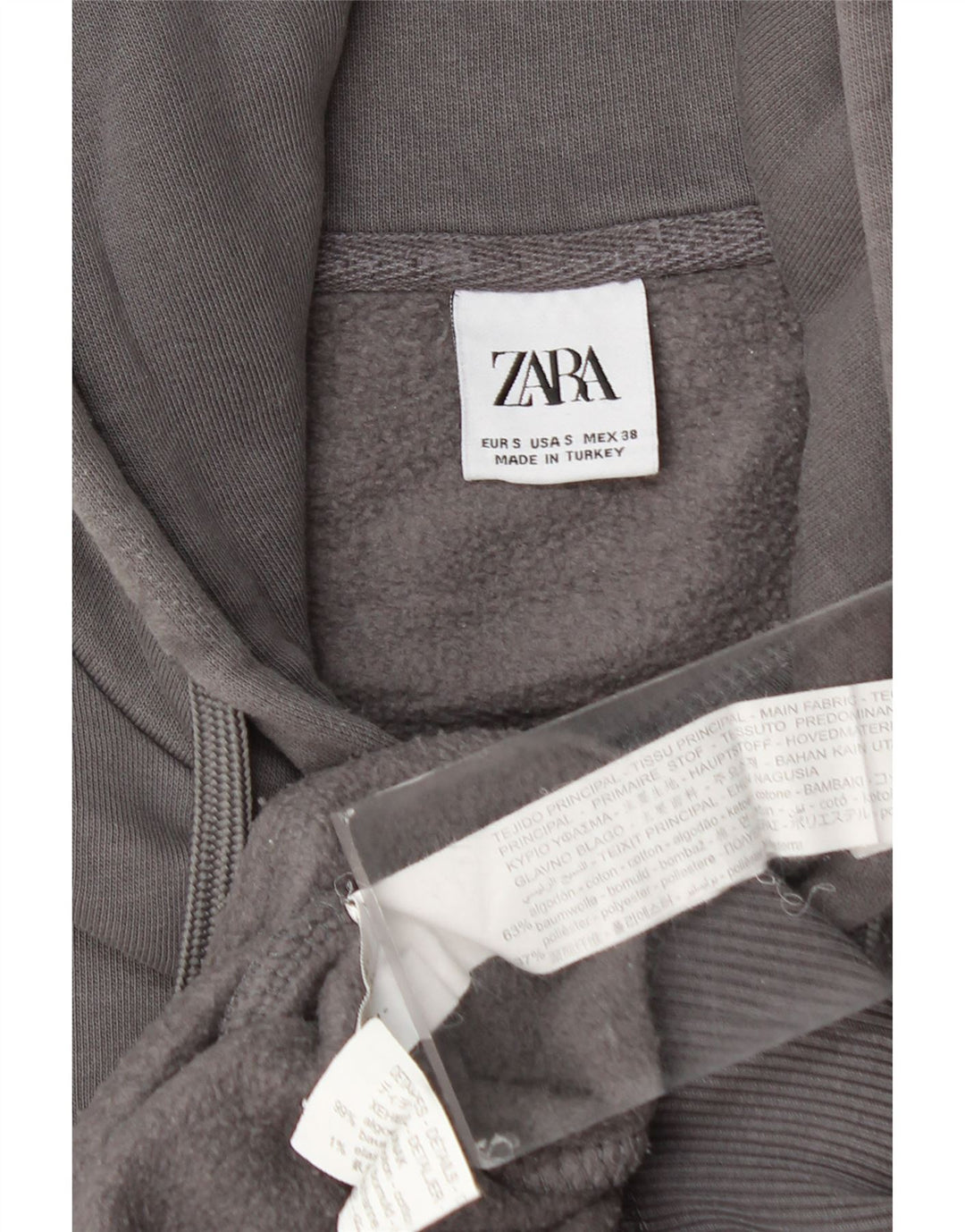 ZARA Mens Hoodie Jumper Small Grey Cotton