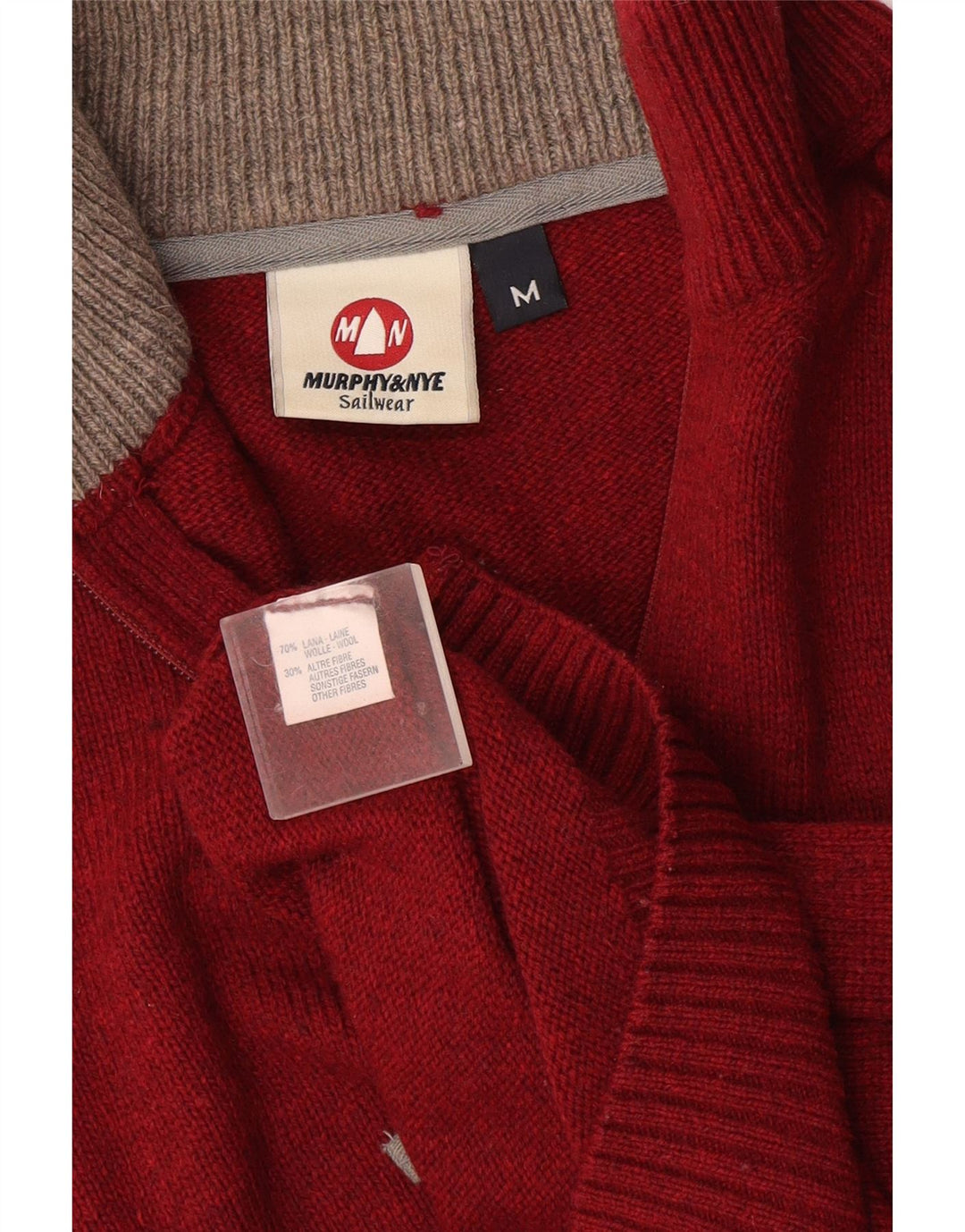 Murphy & Nye Herre Zip Neck Jumper Sweater Medium Burgundy Wool