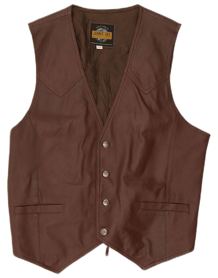 John F Gee Mens Leather Waistcoat Medium Brown