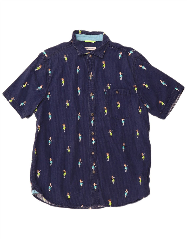 Tommy Bahama Mens Abstract Pattern Shirt Medium Navy Blue Cotton