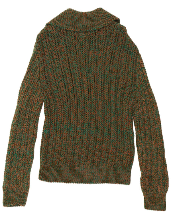 Vintage herre polo hals sweater medium grøn flækket