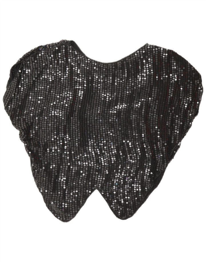Vintage Womens Batwing Sequin Blouse Top UK 16 Large Black Argyle/Diamond