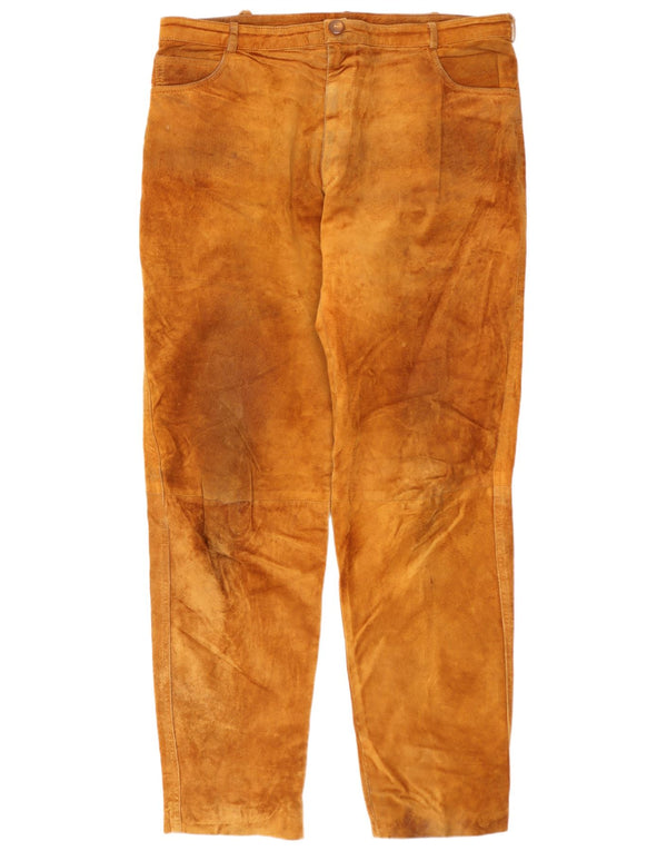 Vintage Mens Straight Suede Trousers IT 54 2XL W38 L33 Brown Leather