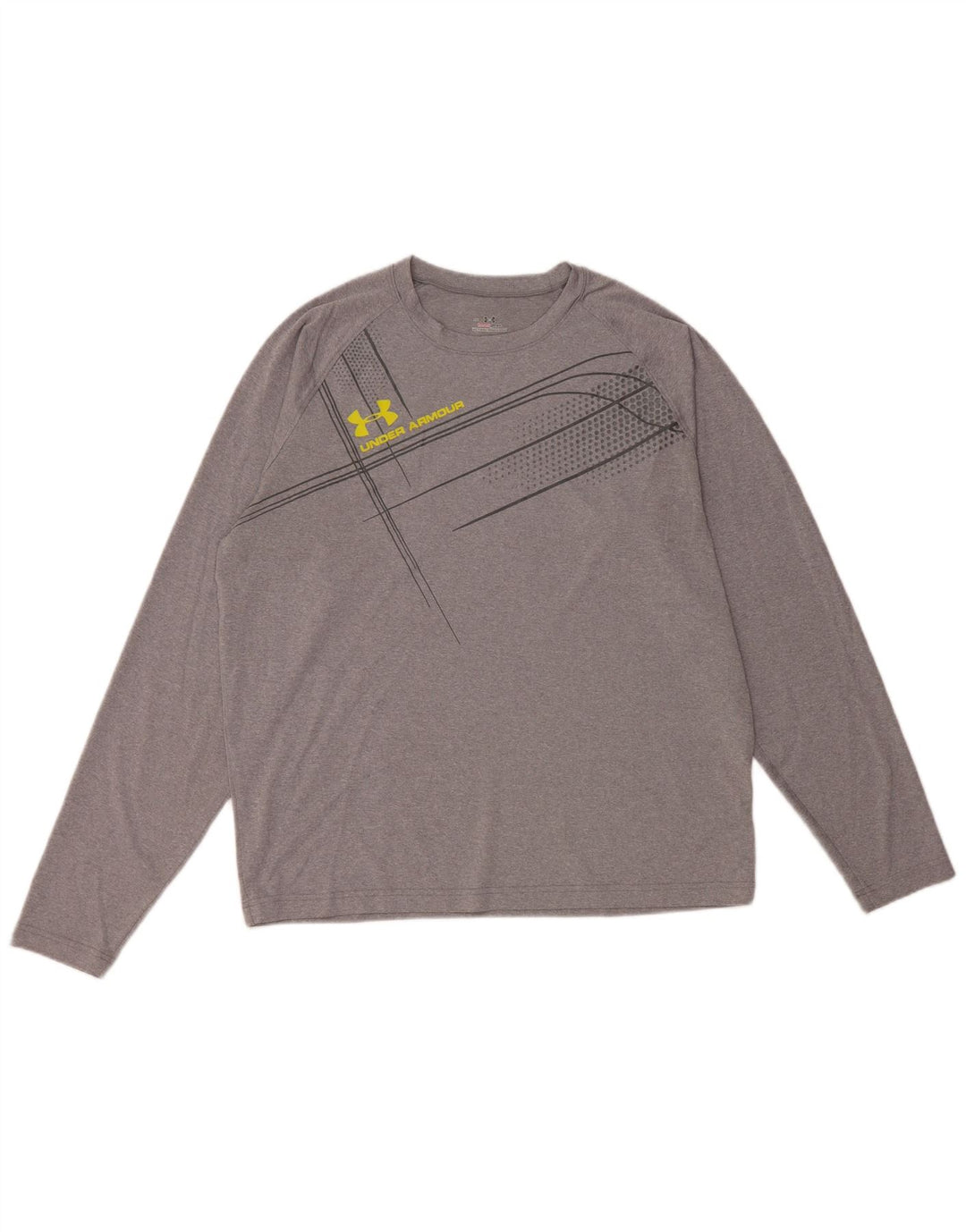 UNDER ARMOUR Mens Heat Gear Graphic Top Long Sleeve Large Grey Polyester