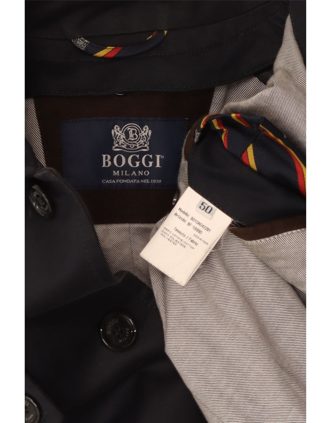 Boggi Herre Trench Coat IT 50 Stor Marineblå Bomuld