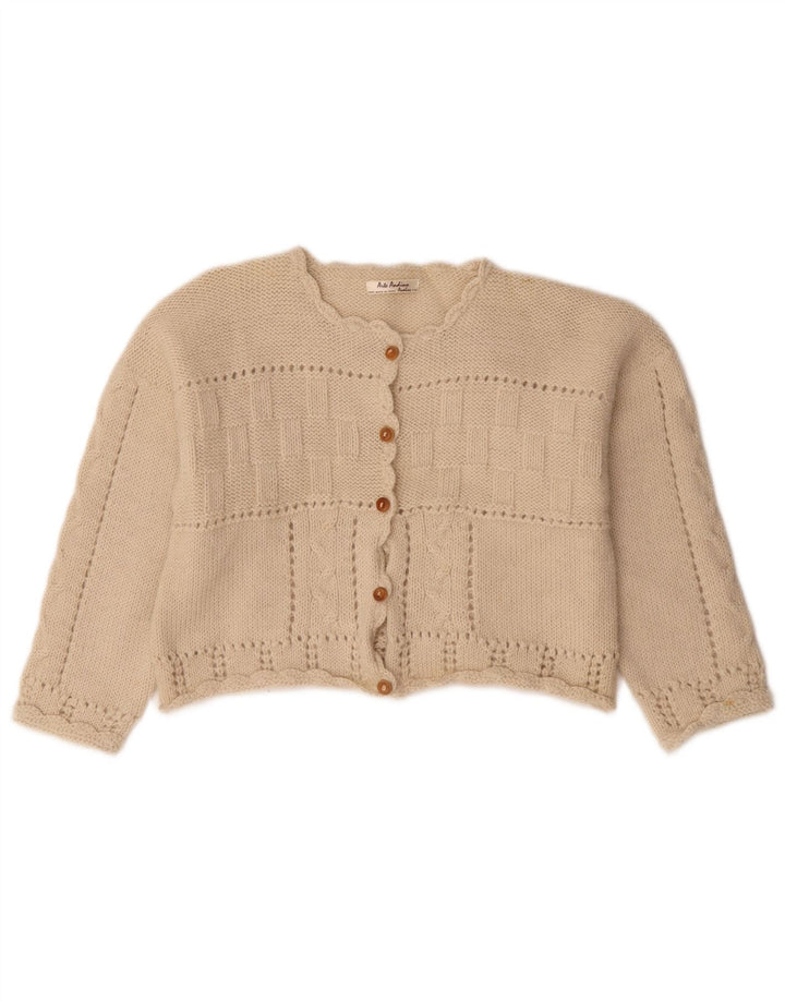 Vintage Dame Crop Cardigan Sweater UK 14 Medium Beige
