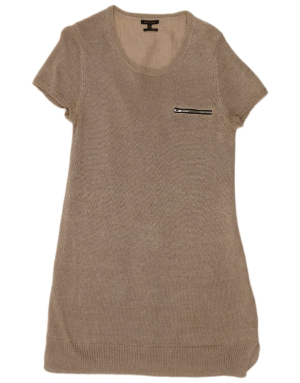 Massimo Dutti Womens Short Sleeves Jumper Dress UK 14 Large Grey Linen