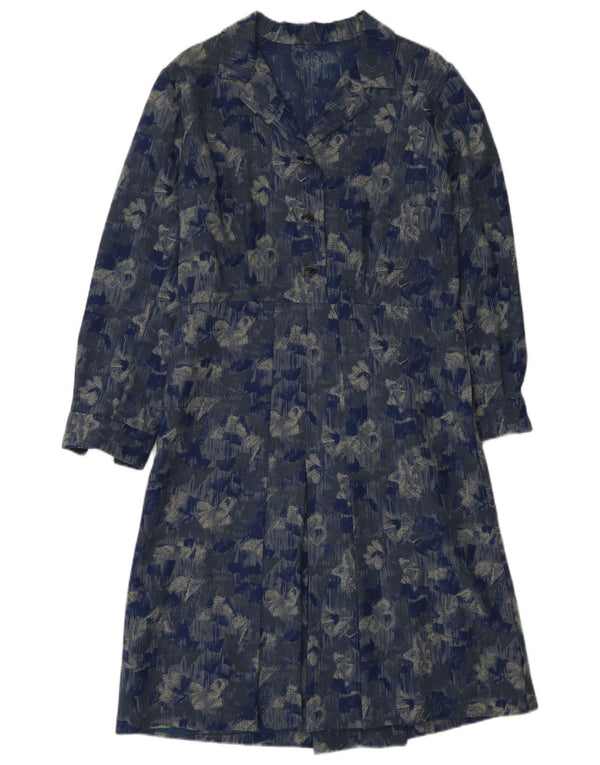 Vintage Damen Langarm Maxikleid UK 6 XS Blau geblümt