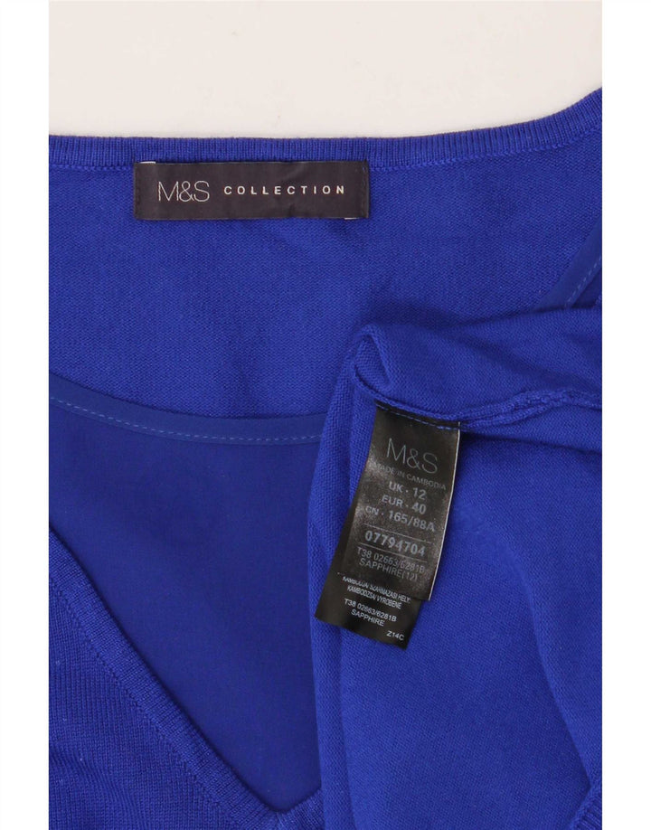 Marks & Spencer Womens 3/4 Sleeve V-Neck Jumper Sweater UK 12 Medium Blue