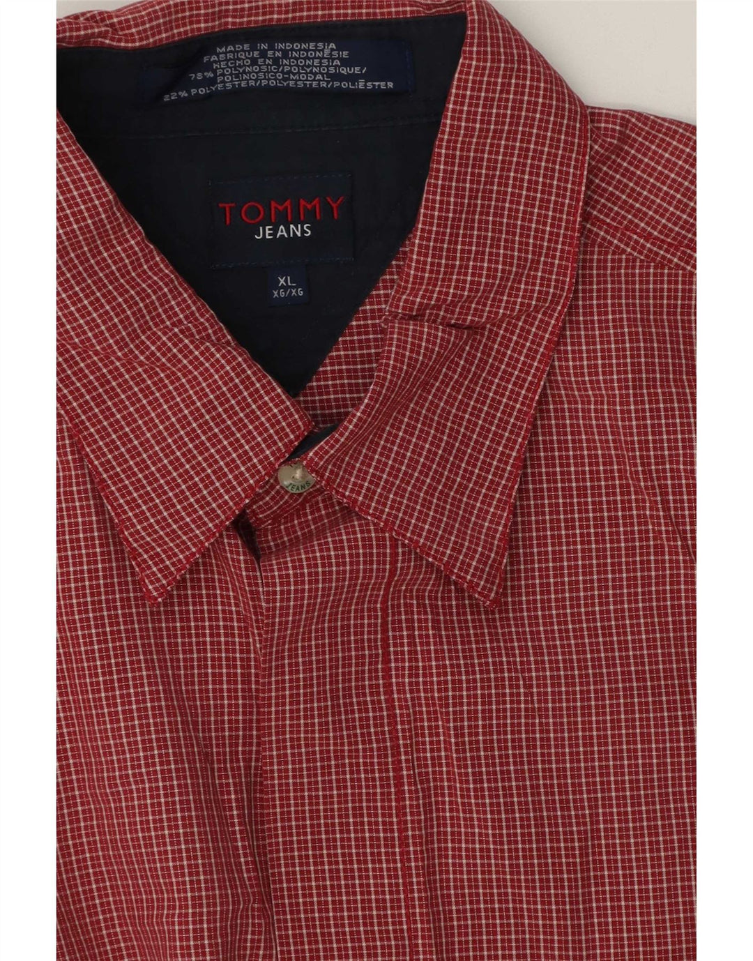 Tommy Hilfiger Mens Short Sleeve Shirt XL Red Gingham Polyester