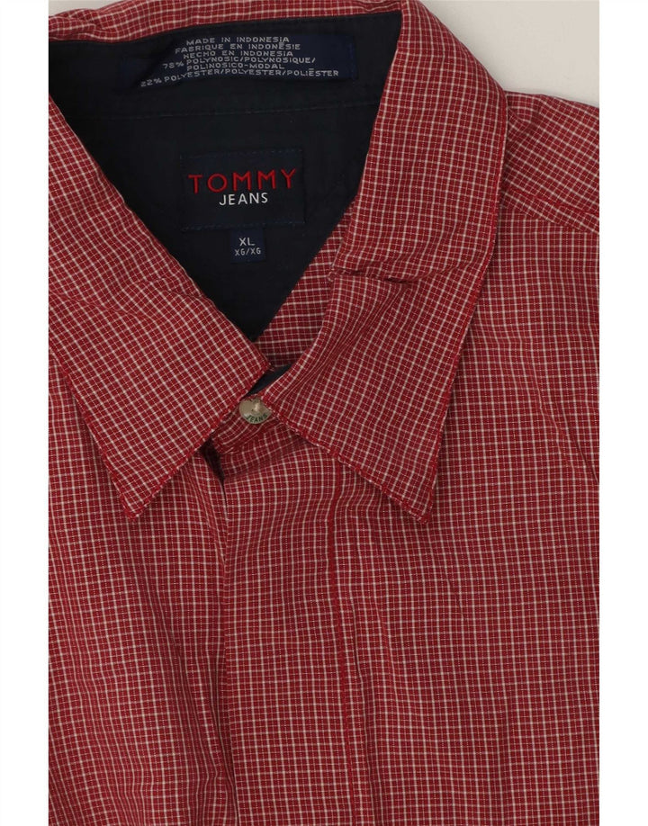 Tommy Hilfiger Mens Short Sleeve Shirt XL Red Gingham Polyester