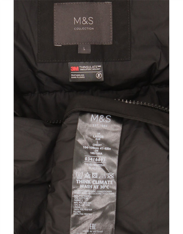 Marks & Spencer Mens Hooded Ski Jacket UK 40 Large Black Colourblock