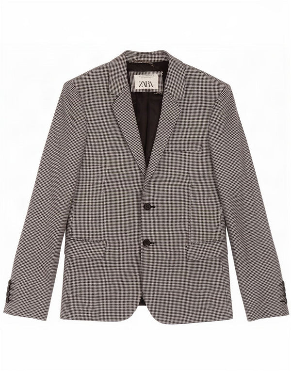 Zara Mens 2 Button Blazer Jacket EU 46 Small Black Houndstooth Wool