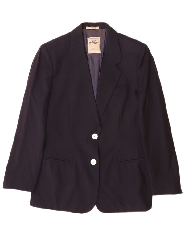 Seventy Womens 2 Button Blazer Jacket IT 44 Medium Navy Blue Virgin Wool