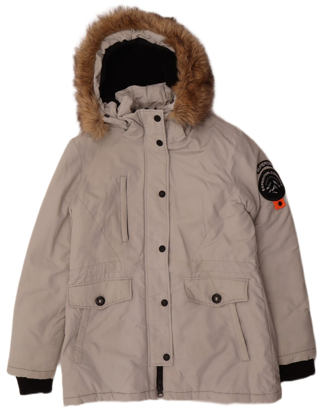 Superdry Womens Hooded Parka Jacket UK 14 Large Grey Nylon
