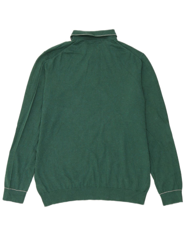 Marks & Spencer Mens Polo Neck Jumper Sweater Large Green Cotton
