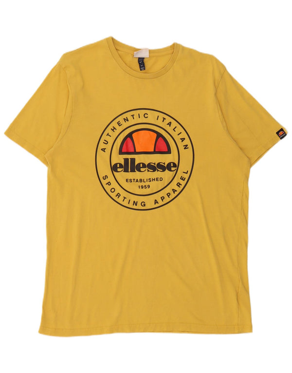 Ellesse Mens Graphic T-Shirt Top Large Yellow Cotton