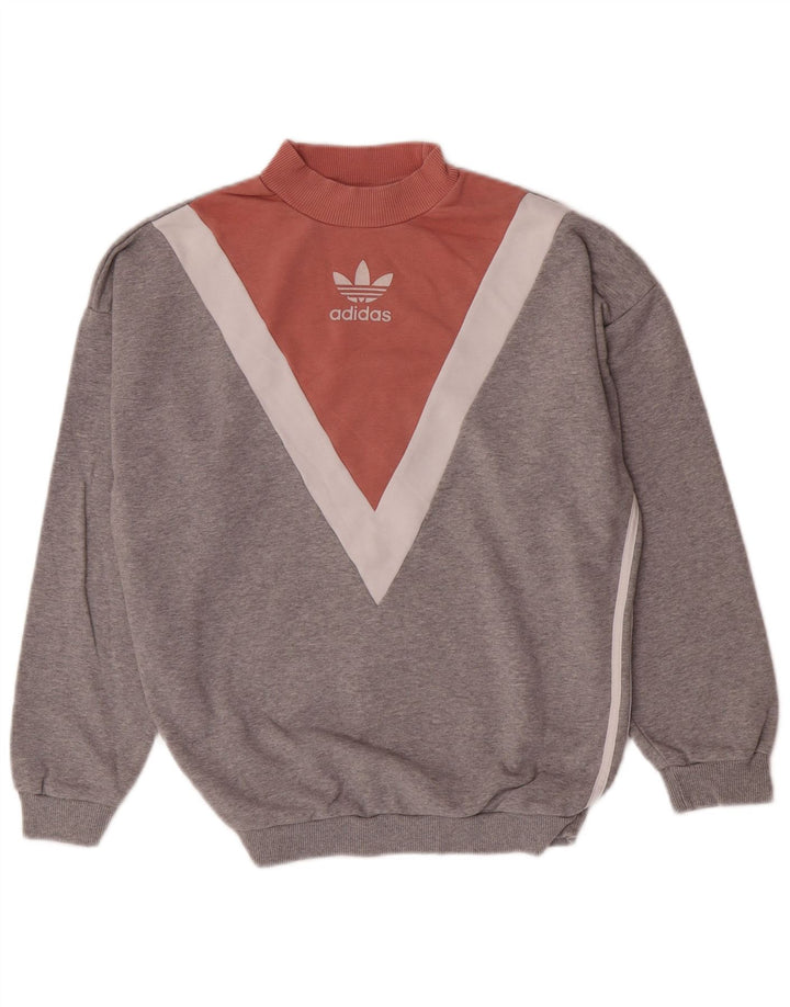 Adidas Dame Sweatshirt Jumper UK 12 Medium Grey Colourblock Bomuld