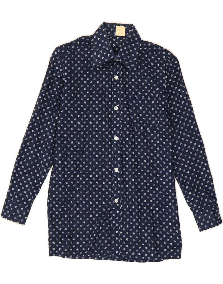 BAUMWOLLE  Boys Shirt 10-11 Years Navy Blue Spotted Cotton Vintage Baumwolle and Second-Hand Baumwolle from Messina Hembry 