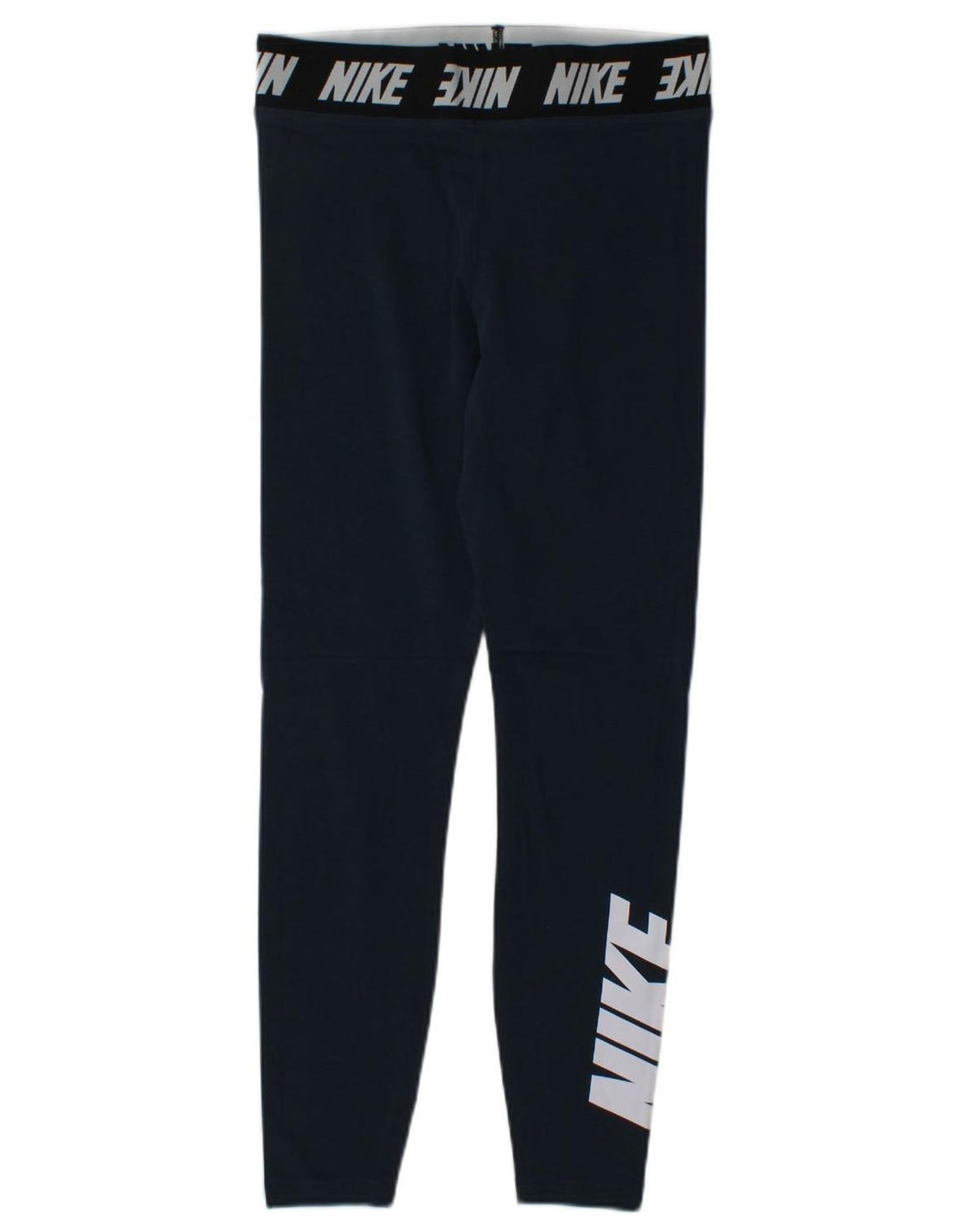NIKE Womens Graphic Leggings UK 12 Medium  Navy Blue Cotton