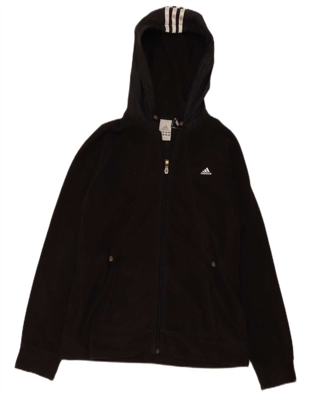Giacca in pile con cappuccio da donna Adidas UK 14 poliestere nero medio