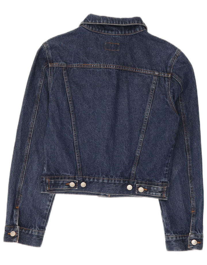 Vintage Dame Crop Denim Jacket UK 14 Medium Blue Cotton