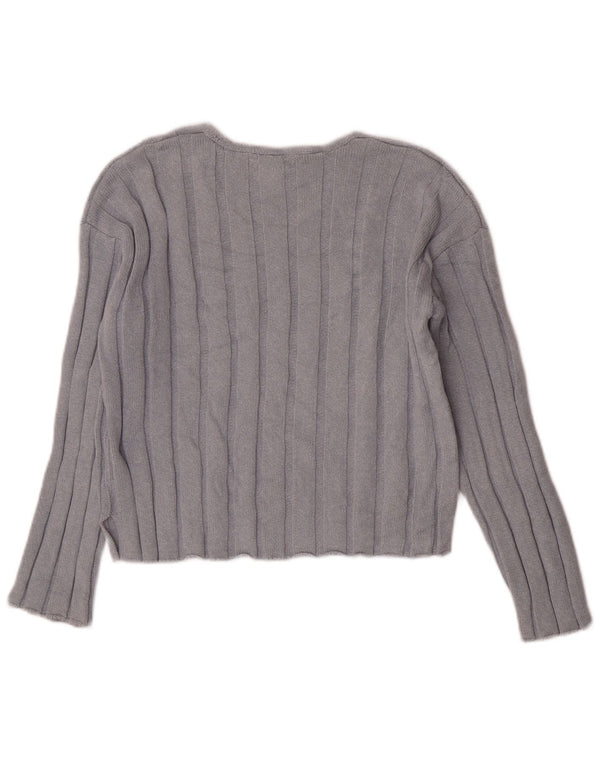 Zara Girls Crop V-Neck Jumper Sweater 13-14 Years Blue Cotton