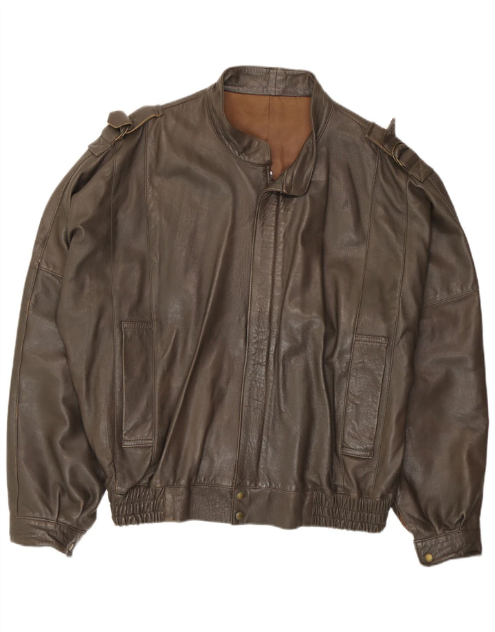 Vintage Mens Leather Jacket IT 52 XL Brown Leather