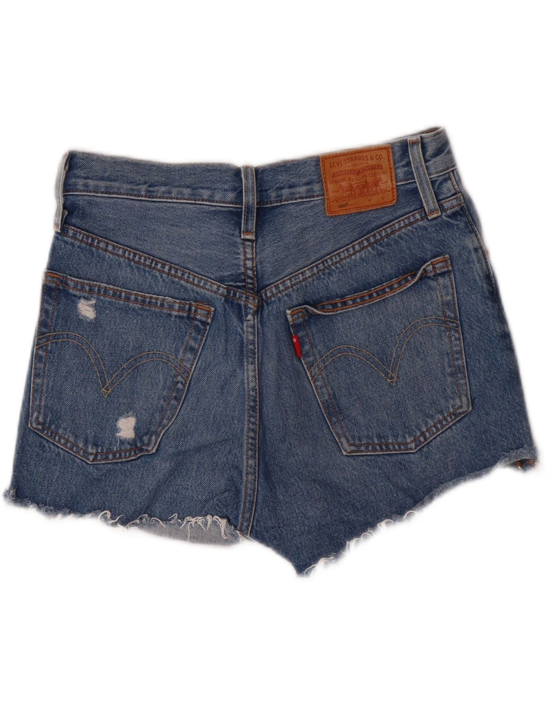 LEVI'S Womens 501 Distressed Denim Shorts W26 Small Blue Cotton Vintage Levi's and Second-Hand Levi's from Messina Hembry 