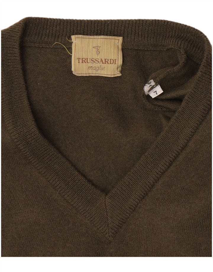 Trussardi Mens V-Neck Jumper Sweater Large Green