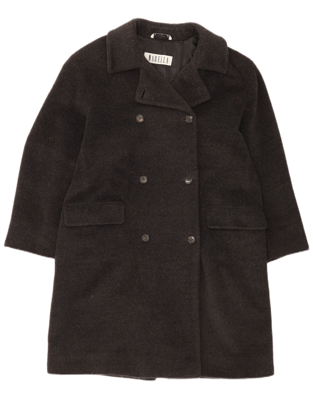 Marella Womens Double Breasted Coat UK 12 Medium Grey Virgin Wool