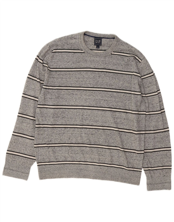 Gap Mens Crew Neck Jumper Sweater Large Grey Striped Cotton