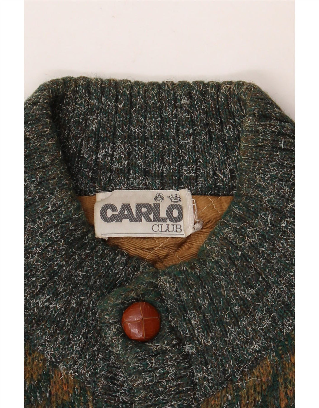 CARLO Mens Cardigan Sweater Large Green Geometric