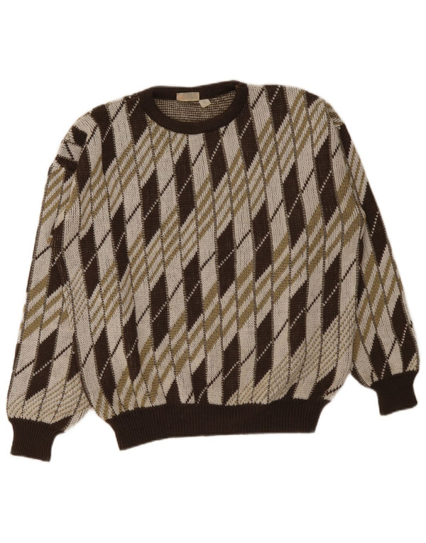 Sweter damski w stylu vintage z okrągłym dekoltem UK 18 XL Brązowy Argyle/Diament
