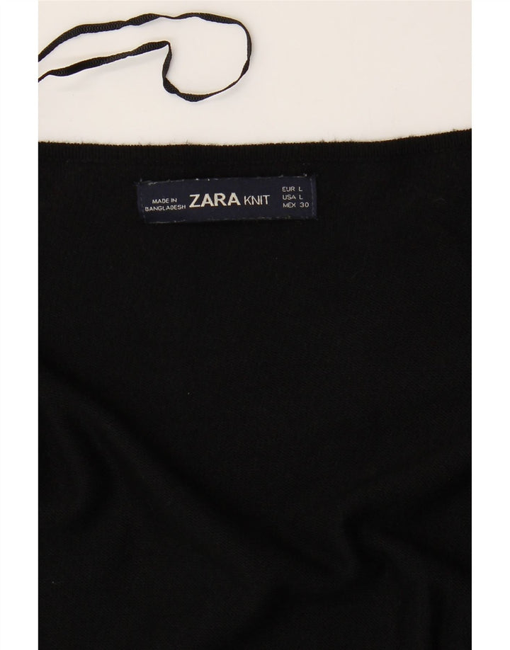 Zara Womens Asymmetric Open Cardigan Sweater UK 16 Large Black