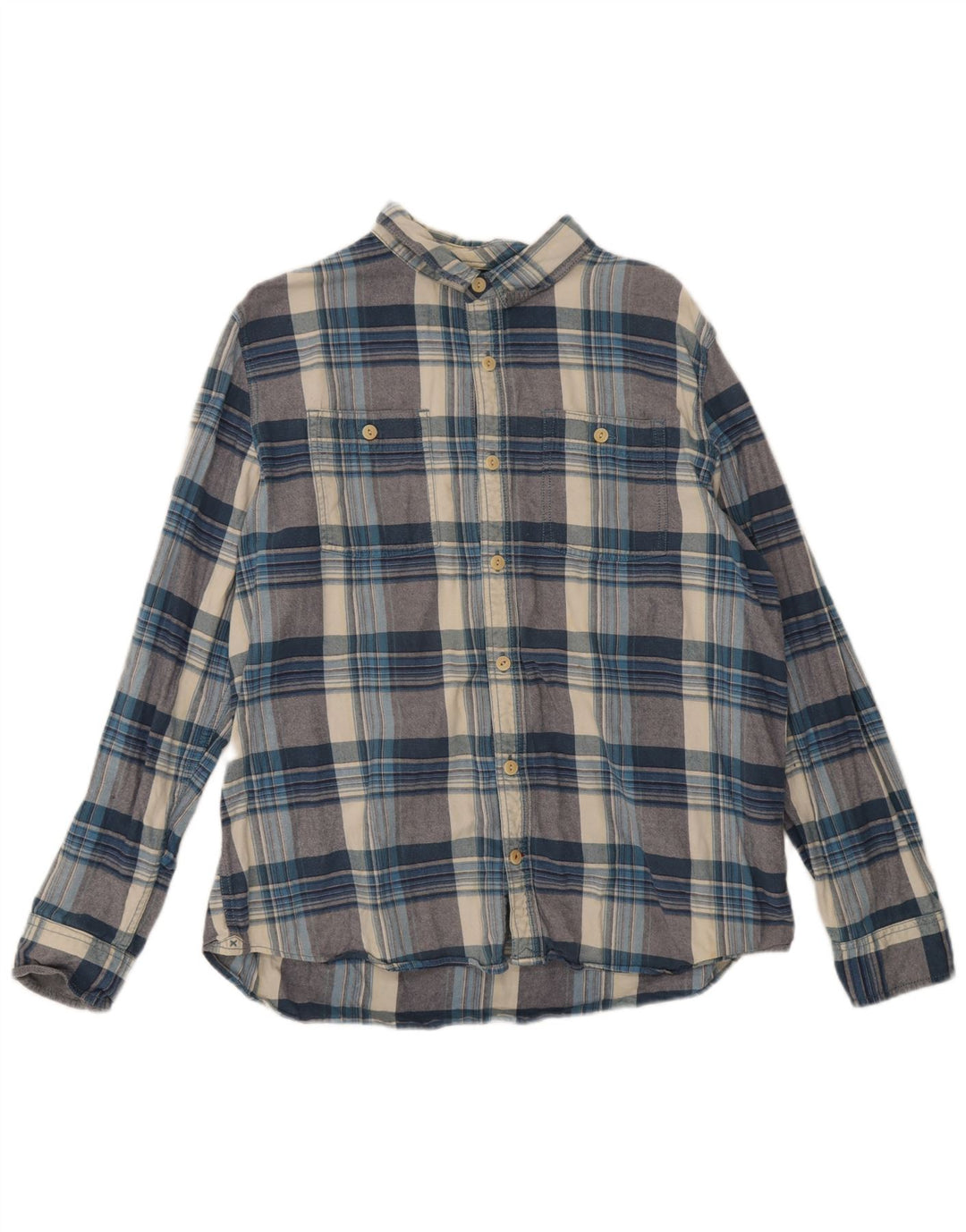 Fat Face Mens Flannel Shirt XL Blue Plaid Cotton