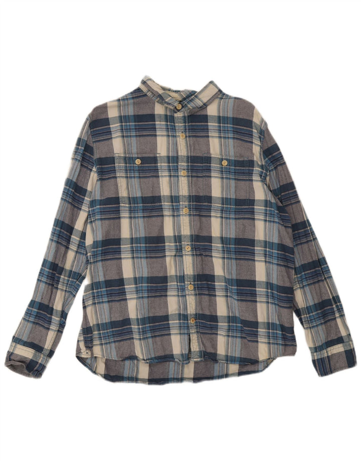 Fat Face Mens Flannel Shirt XL Blue Plaid Cotton