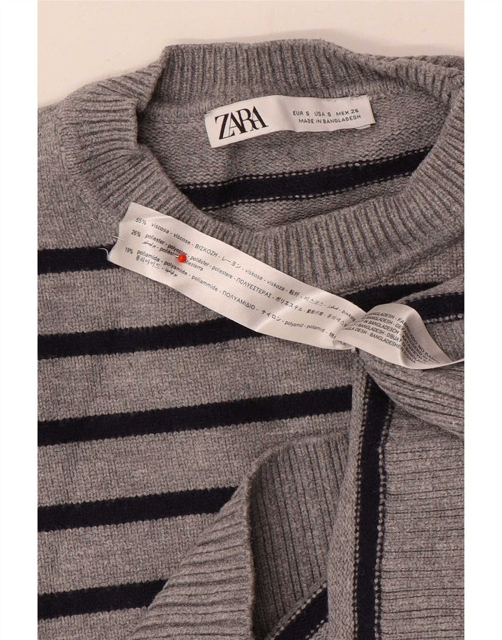 Zara Womens Oversized Crew Neck Jumper Sweater UK 10 Small Grey Striped