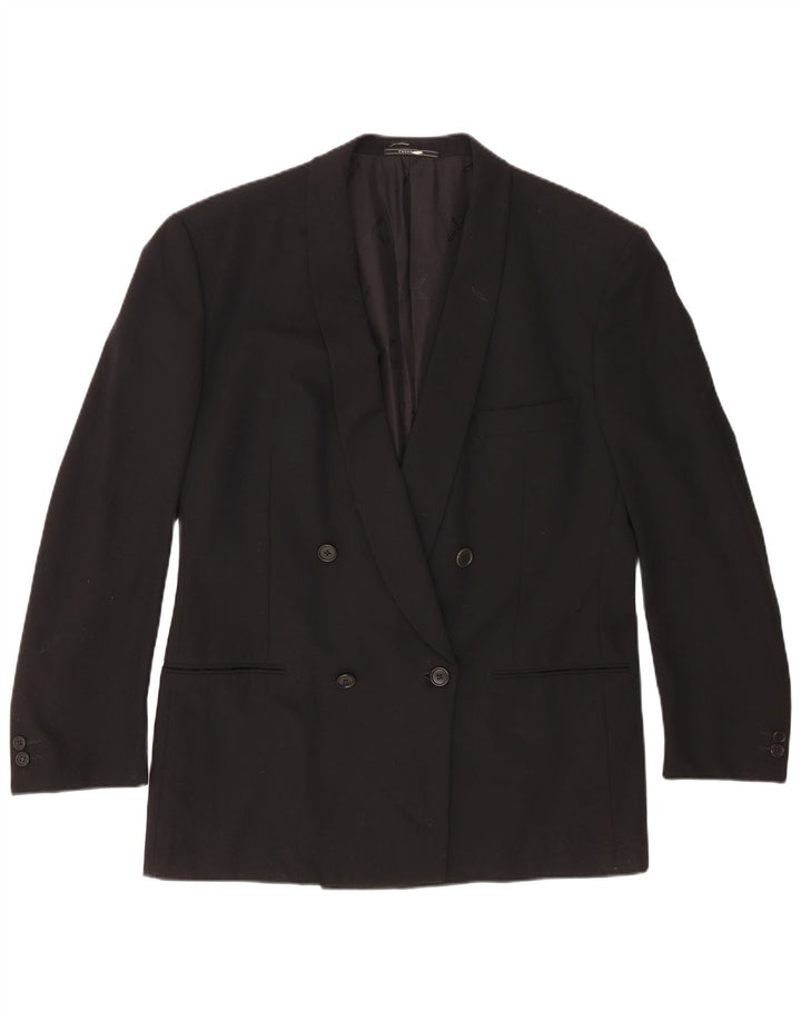 Trussardi Mens Double Breasted Blazer Jacket IT 52 XL Black Virgin Wool
