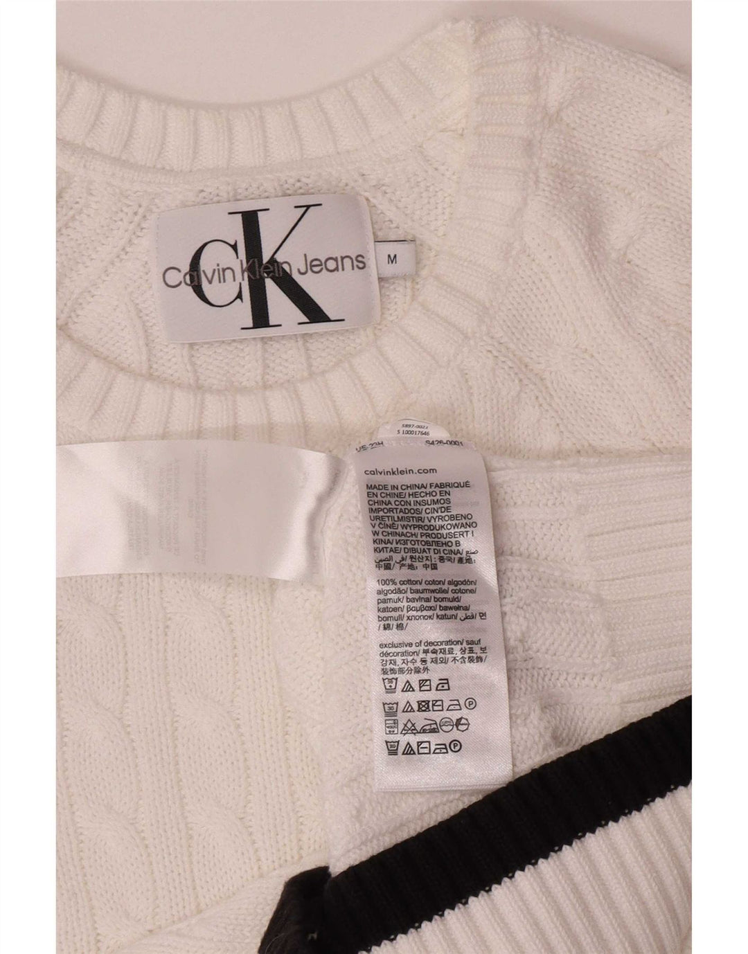 Calvin Klein Jeans Womens Crew Neck Jumper Sweater UK 12 Medium White