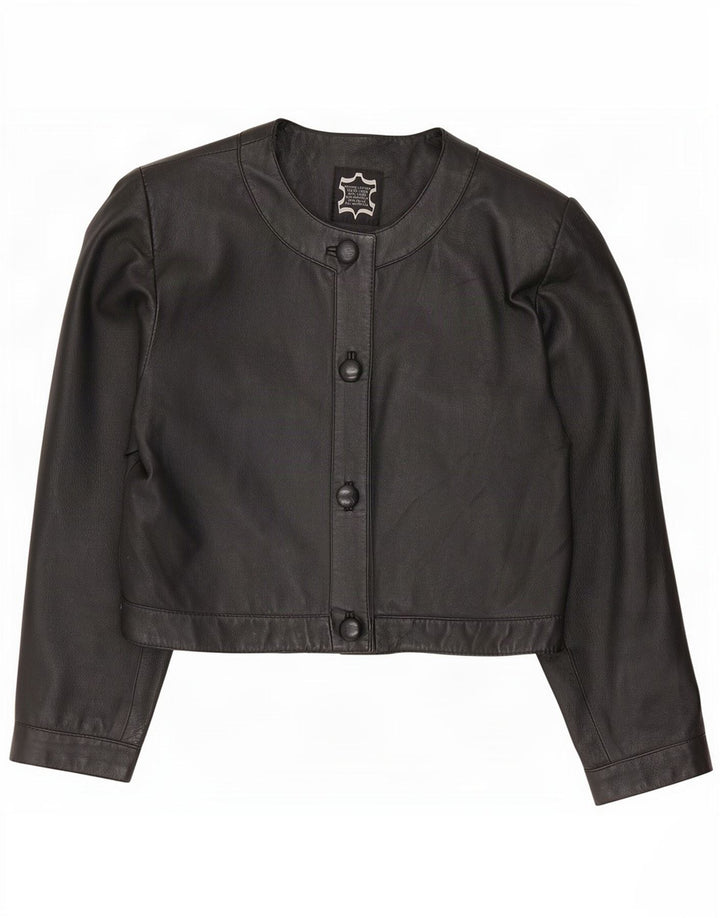 Vintage Womens Oversized Leather Bolero Jacket IT 40 Small Black