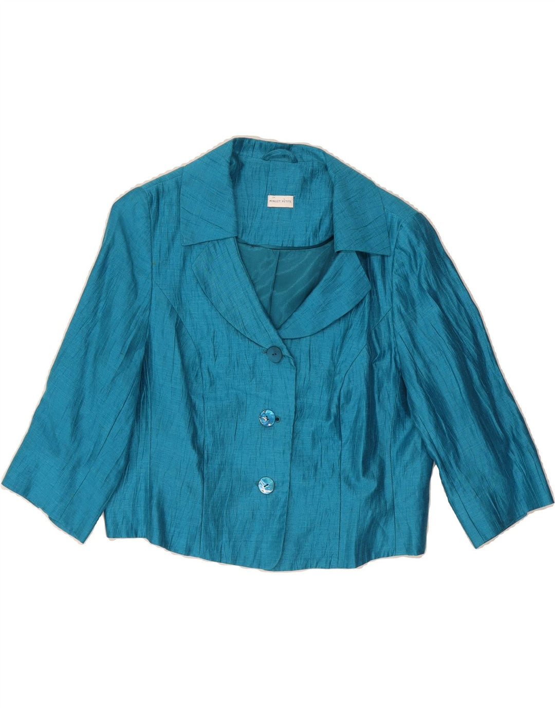 MINUET Womens Crop 3/4 Sleeve 3 Button Blazer Jacket UK 16 Large Blue Vintage Minuet and Second-Hand Minuet from Messina Hembry 