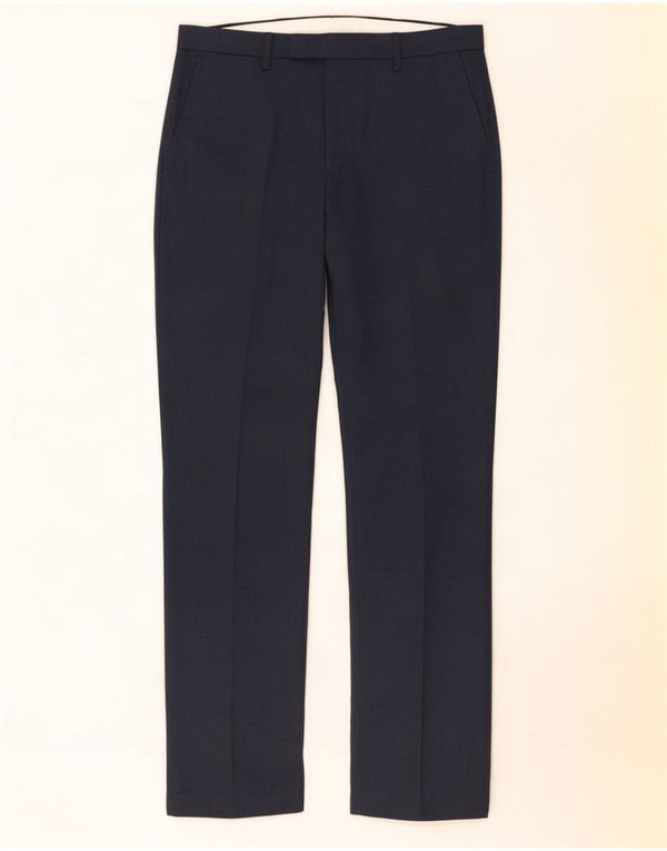 Marks & Spencer Mens Regular Suit Trousers W34 L30 Navy Blue Polyester