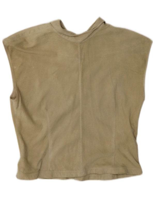 Vintage Damen Wildleder Bluse Top UK 10 Small Beige