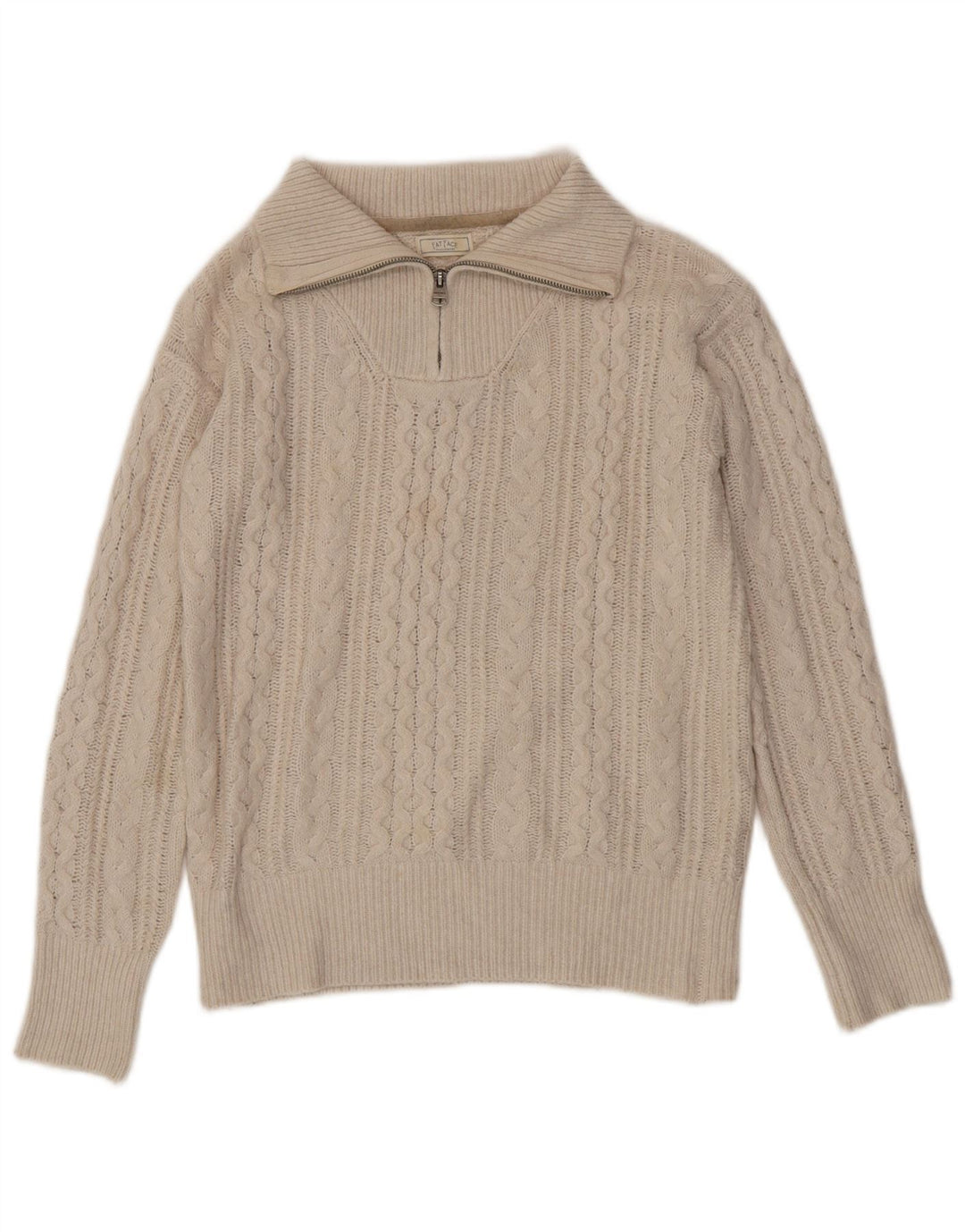 FAT FACE Womens Zip Neck Jumper Sweater UK 14 Medium Off White Nylon