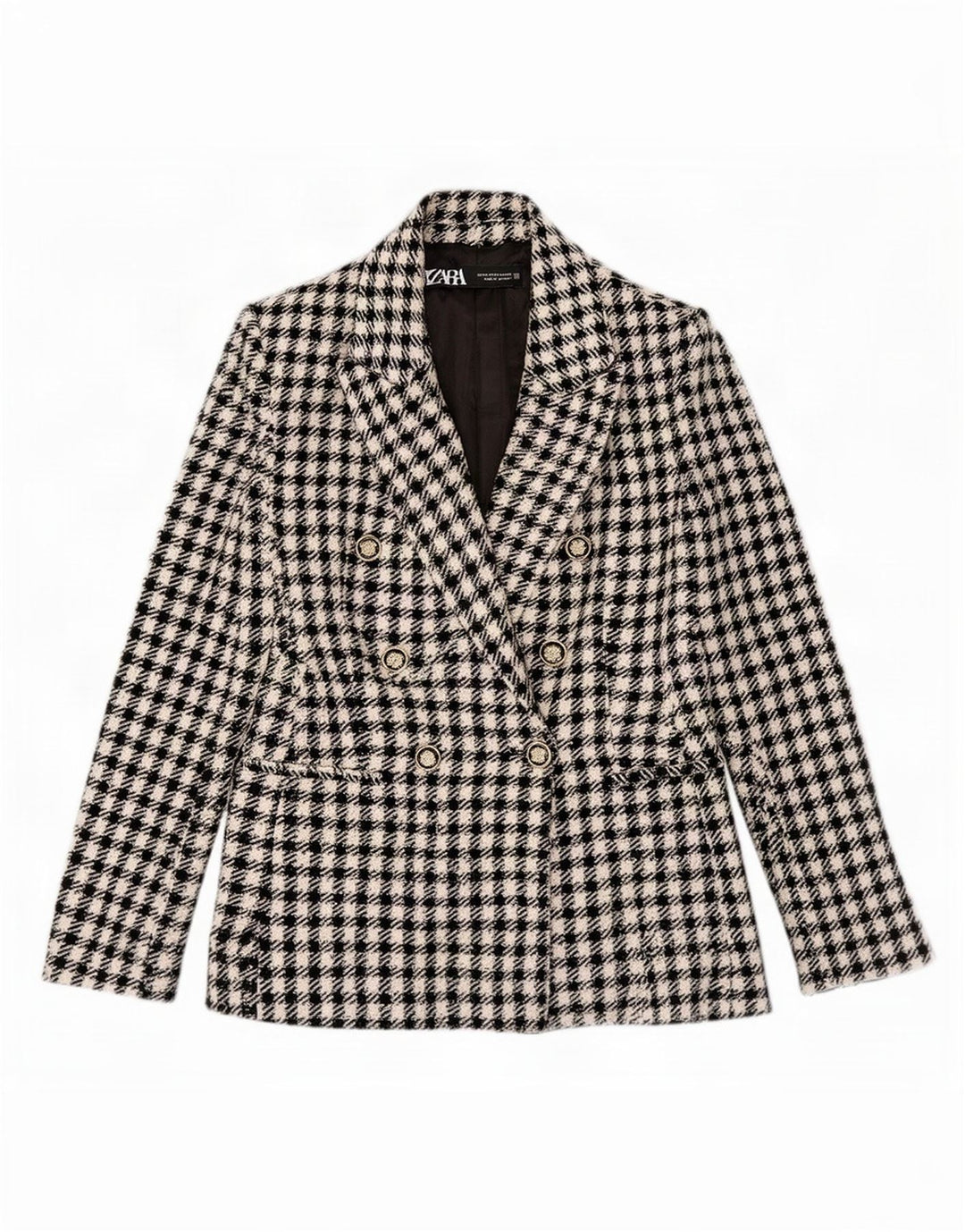 Zara Veste Blazer Double Boutonnage Femme UK 6 XS Noir Vichy Polyester