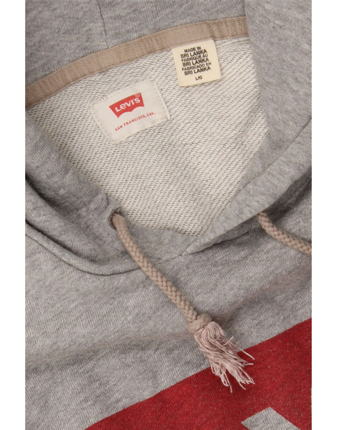 LEVI'S Mens Graphic Hoodie Jumper Large Grey Cotton